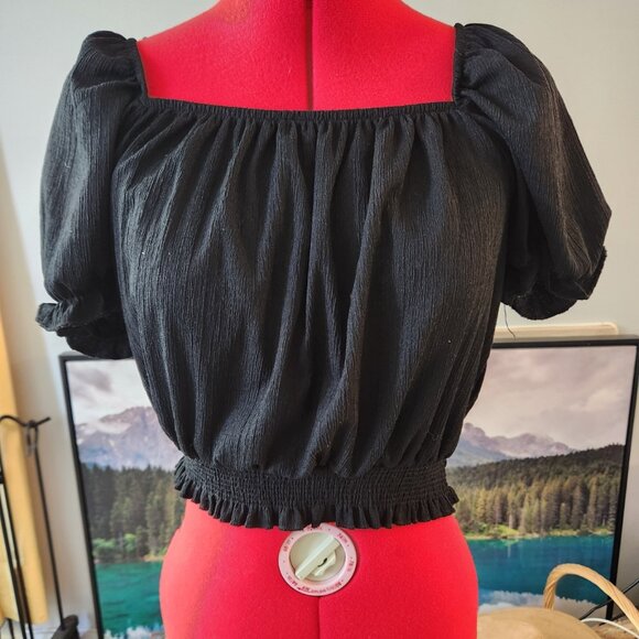 Black Off-Shoulder Puff-Sleeve Top - Picture 1 of 1